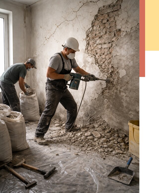 Демонтаж штукатурки со стен в Североуральске от 7417 руб/м² — быстро и недорого | ОТДЕЛОЧНИК-Сву