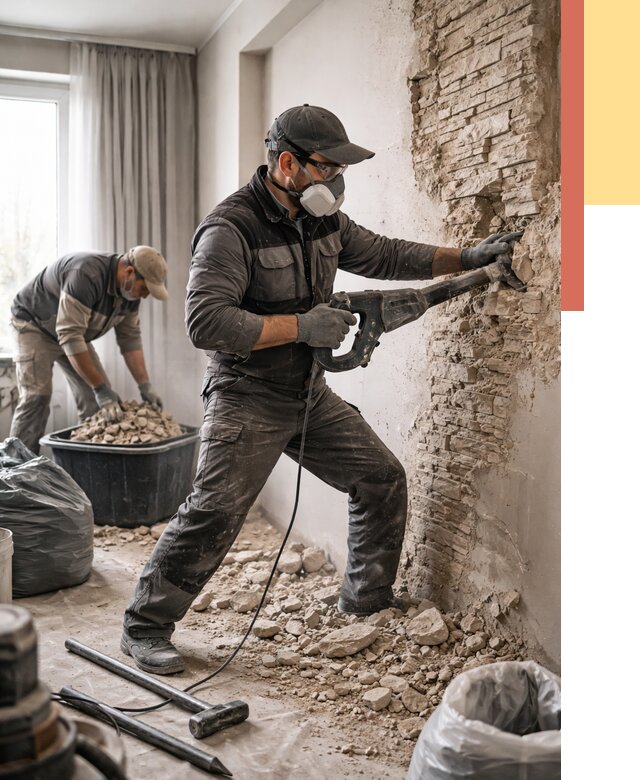 Демонтаж декоративного камня в Североуральске от 1494 руб/м² — быстро и недорого | ОТДЕЛОЧНИК-Сву