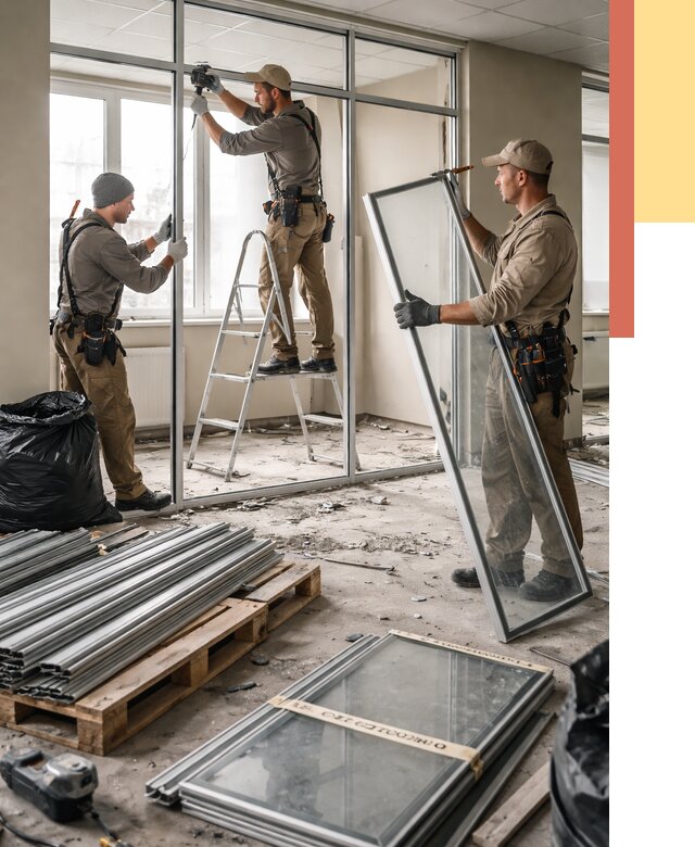 Демонтаж алюминиевых перегородок в Североуральске от 4326 руб. — быстро и недорого | ОТДЕЛОЧНИК-Сву