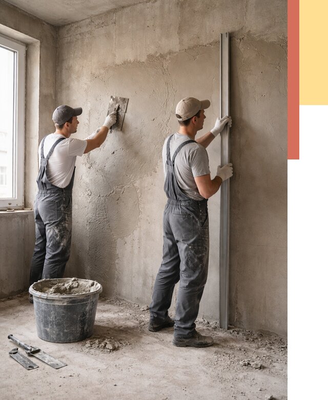 Штукатурка бетонных стен в Североуральске от 4635 руб/м² — качественно и быстро | ОТДЕЛОЧНИК-Сву