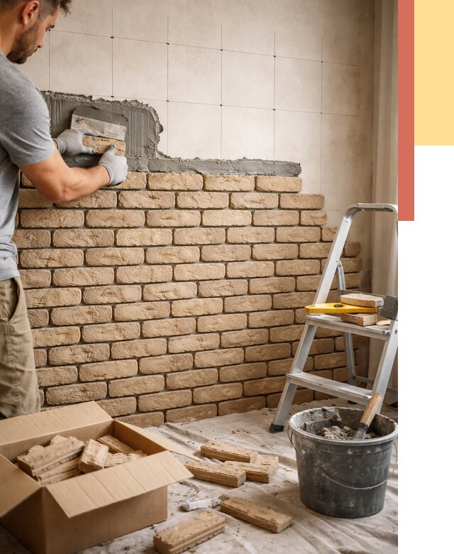 Монтаж декоративного кирпича в Североуральске от 3296 руб./м² — быстро и недорого | ОТДЕЛОЧНИК-Сву