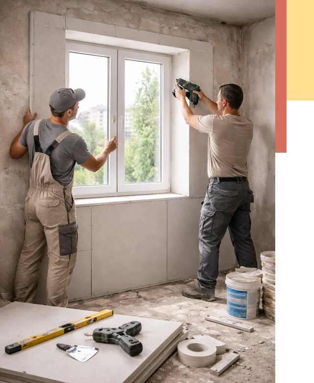 Монтаж откосов из гипсокартона в Североуральске от 4635 руб. под ключ | ОТДЕЛОЧНИК-Сву