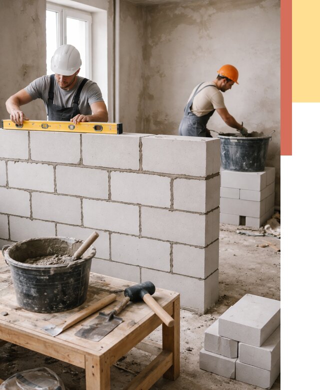 Кладка перегородок из газобетона в Североуральске от 3296 руб. под ключ | ОТДЕЛОЧНИК-Сву