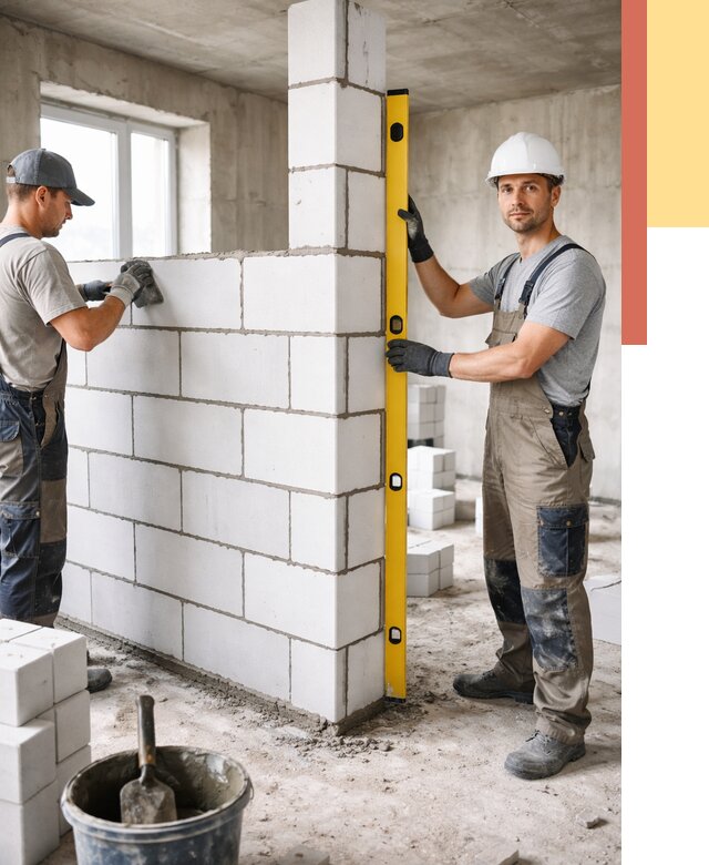 Кладка перегородок из пеноблока в Североуральске от 1854 руб. под ключ | ОТДЕЛОЧНИК-Сву