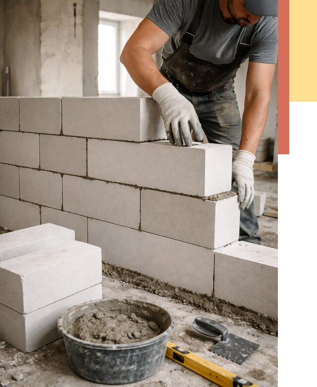 Кладка перегородок из силикатного блока в Североуральске от 4120 руб. под ключ | ОТДЕЛОЧНИК-Сву