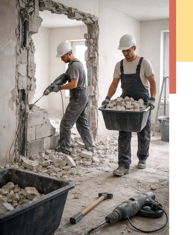 Демонтаж блоковых перегородок в Североуральске от 3863 руб. — быстро и недорого | ОТДЕЛОЧНИК-Сву