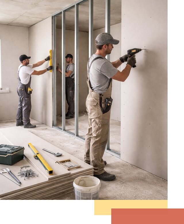 Однослойная перегородка из гипсокартона в Североуральске под ключ, монтаж и отделка