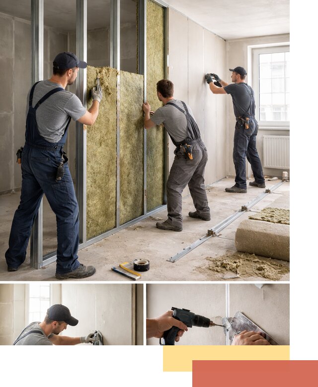 Перегородка из гипсокартона с шумоизоляцией в Североуральске — монтаж под ключ