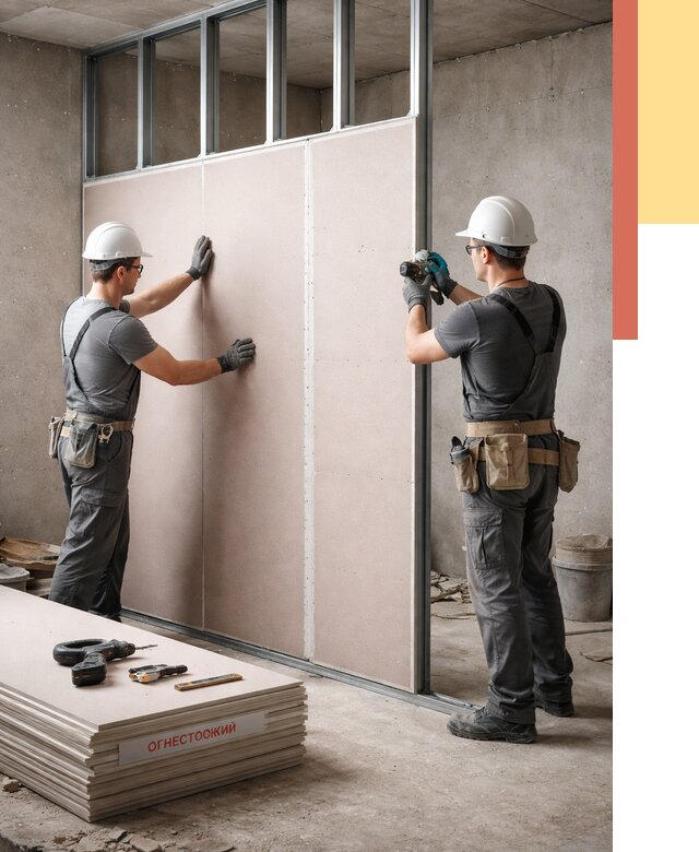 Перегородка из огнестойкого гипсокартона в Североуральске от 1906 руб. под ключ | ОТДЕЛОЧНИК-Сву