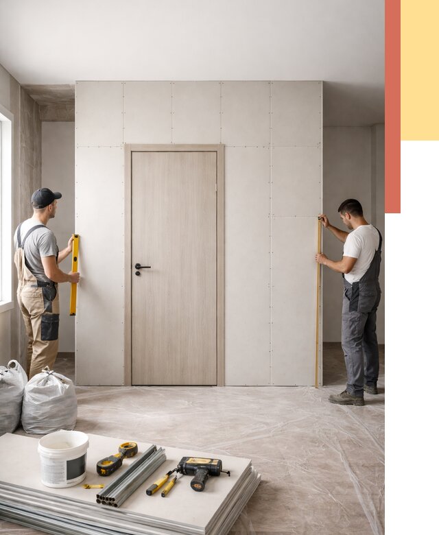 Перегородка из гипсокартона с дверью в Североуральске от 4635 руб. под ключ | ОТДЕЛОЧНИК-Сву