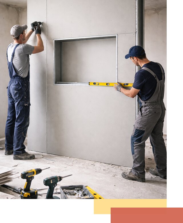 Перегородка из гипсокартона с нишей под декор в Североуральске