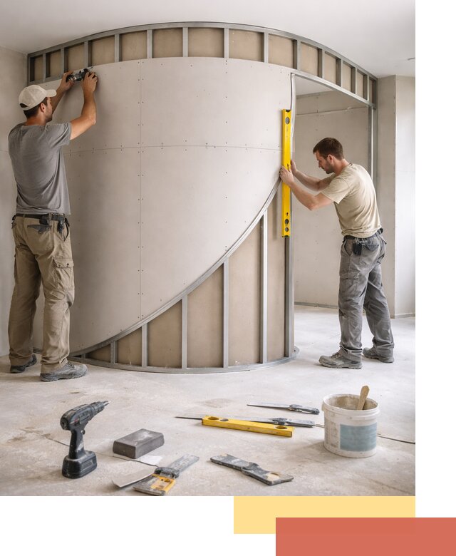 Радиусная перегородка из гипсокартона в Североуральске под ключ