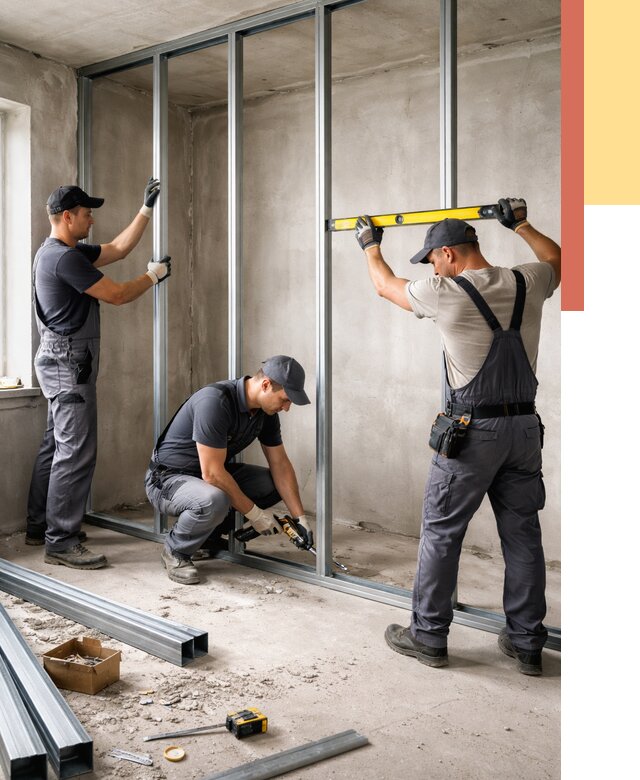 Монтаж каркаса перегородки из профиля в Североуральске от 773 руб. | ОТДЕЛОЧНИК-Сву