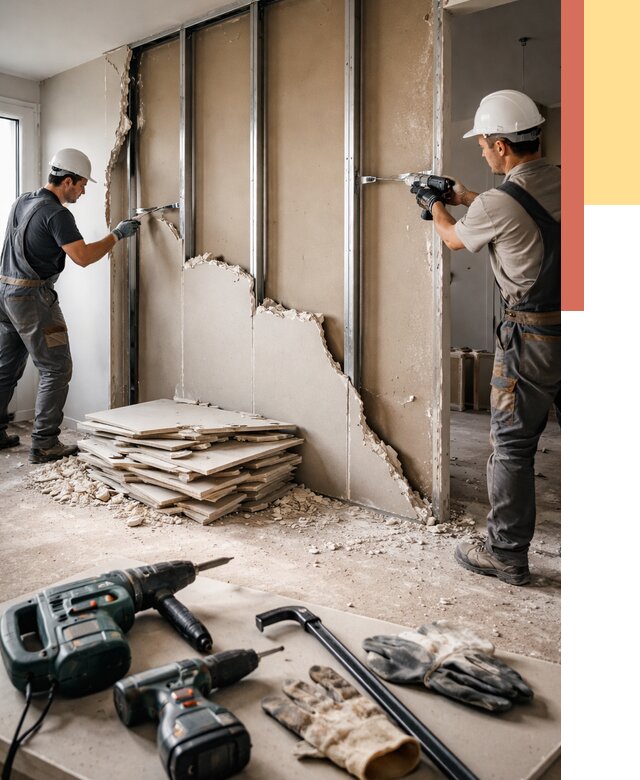 Демонтаж перегородки из гипсокартона в Североуральске от 1236 руб. быстро и недорого | ОТДЕЛОЧНИК-Сву