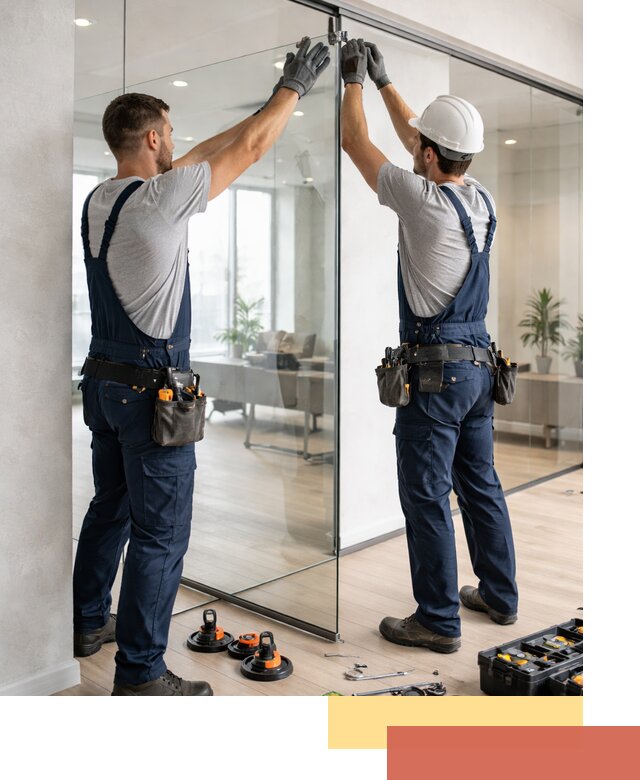 Безрамные стеклянные перегородки под ключ в Североуральске