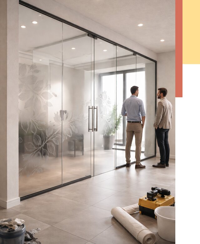 Стеклянные перегородки с рисунком в Североуральске от 12876 руб. монтаж и нанесение | ОТДЕЛОЧНИК-Сву