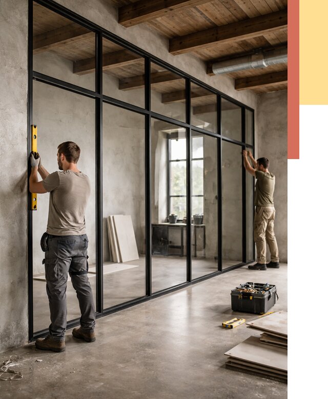 Стеклянные перегородки лофт в Североуральске от 10816 руб. под ключ | ОТДЕЛОЧНИК-Сву