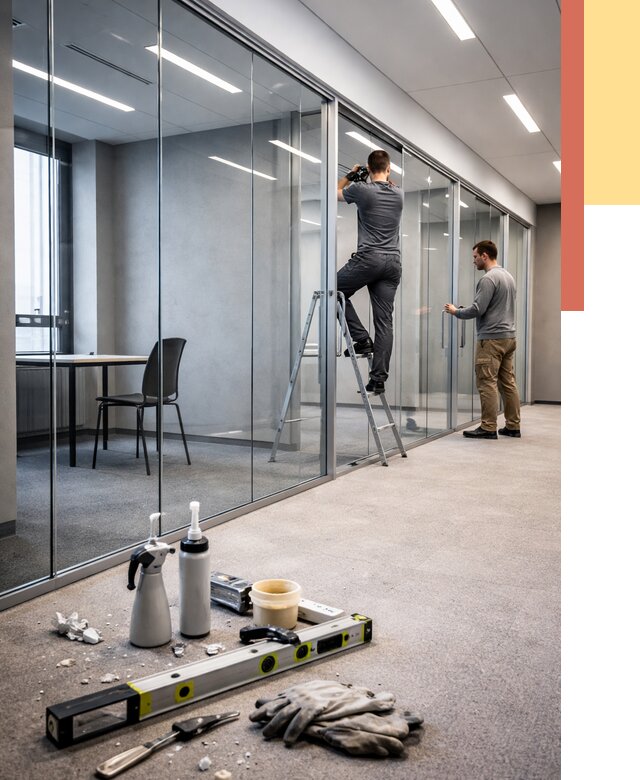 Стеклянные офисные перегородки в Североуральске от 8756 руб. — монтаж и установка | ОТДЕЛОЧНИК-Сву