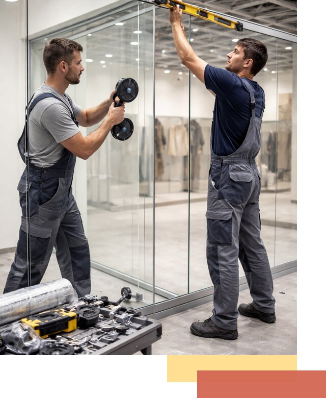 Стеклянные перегородки для магазинов в Североуральске — монтаж и установка