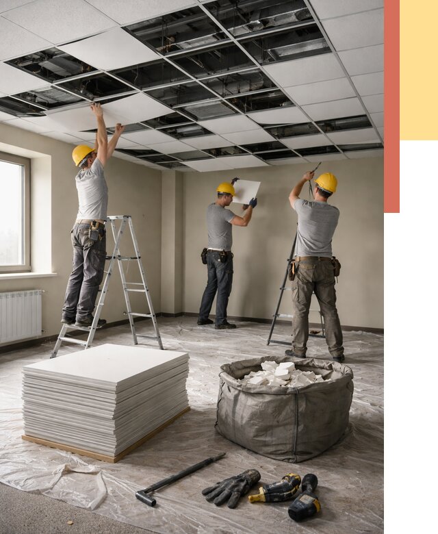 Демонтаж потолка Армстронг в Североуральске от 4635 руб. быстро и недорого | ОТДЕЛОЧНИК-Сву