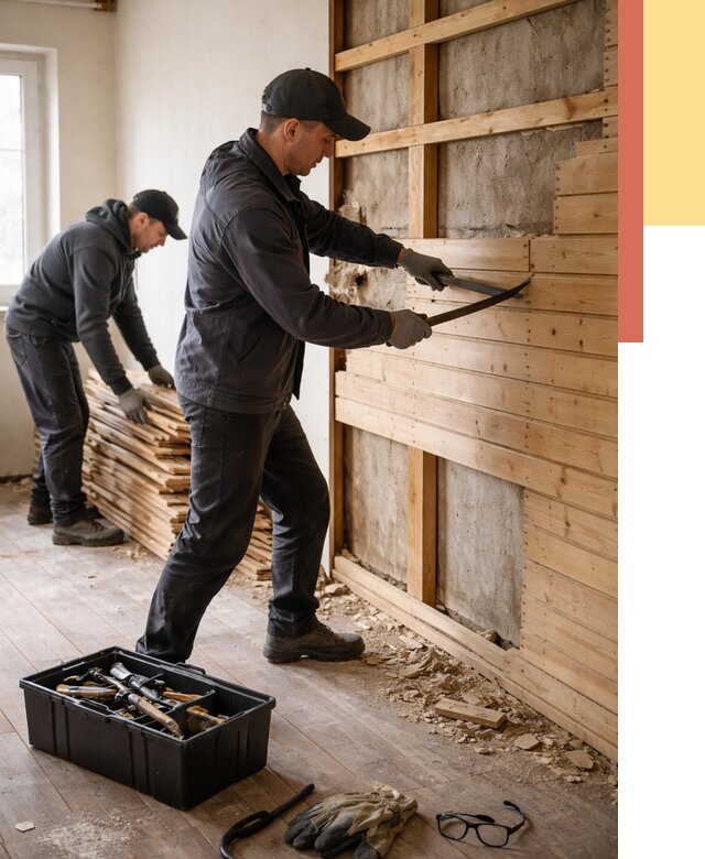 Демонтаж вагонки в Североуральске от 3914 руб/м2 — быстро и недорого | ОТДЕЛОЧНИК-Сву