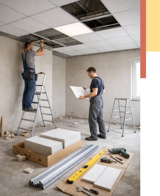 Монтаж потолка армстронг в Североуральске от 4635 руб/м2 — быстрая установка под ключ | ОТДЕЛОЧНИК-Сву