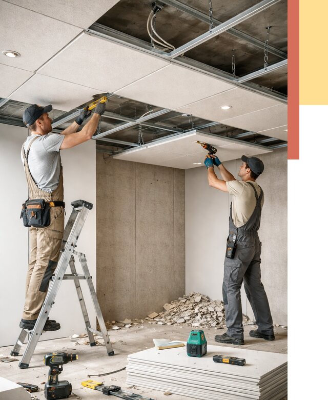 Монтаж акустического потолка в Североуральске от 6696 руб/м2 — быстро и недорого | ОТДЕЛОЧНИК-Сву