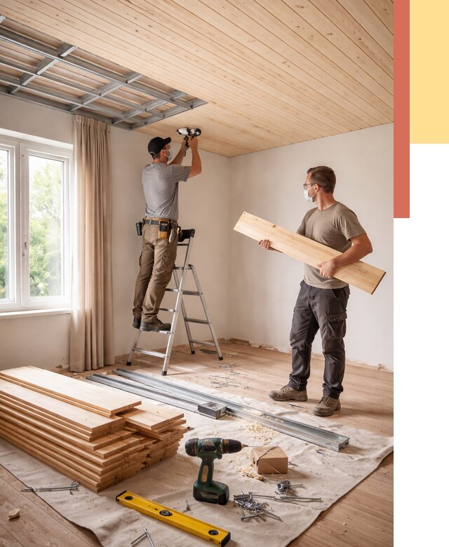 Монтаж потолка из вагонки в Североуральске от 6696 руб. | Быстро и недорого — ОТДЕЛОЧНИК-Сву