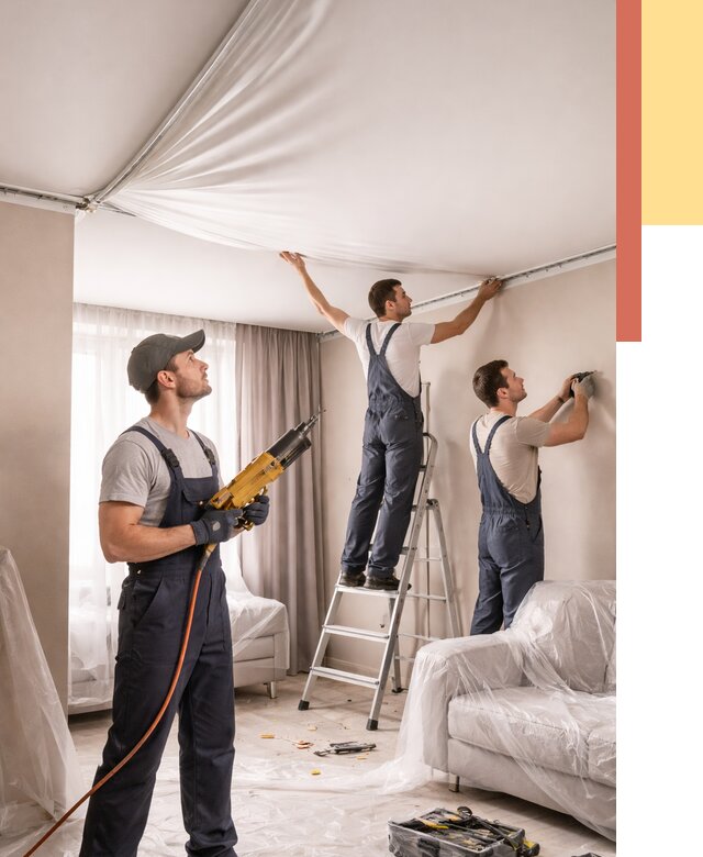 Установка натяжного потолка в Североуральске от 4635 руб. | Быстро и недорого — ОТДЕЛОЧНИК-Сву