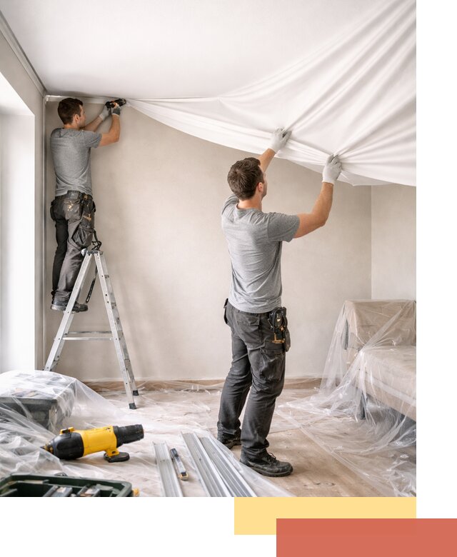 Монтаж тканевого натяжного потолка в Североуральске недорого и быстро