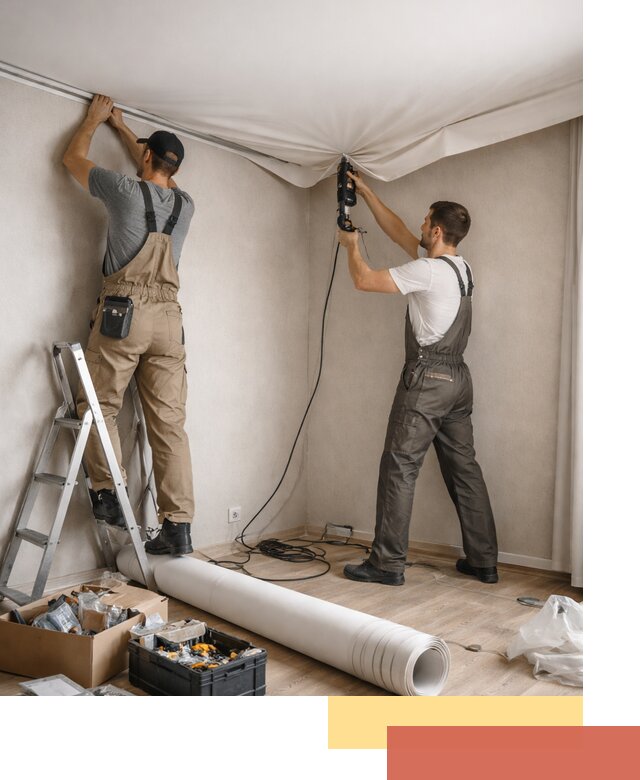 Монтаж цветного натяжного потолка в Североуральске за один день