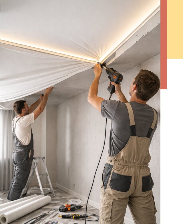 Монтаж натяжного потолка с подсветкой в Североуральске от 979 руб. | ОТДЕЛОЧНИК-Сву