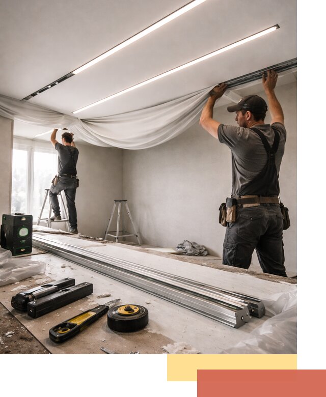 Монтаж натяжных потолков со световыми линиями в Североуральске