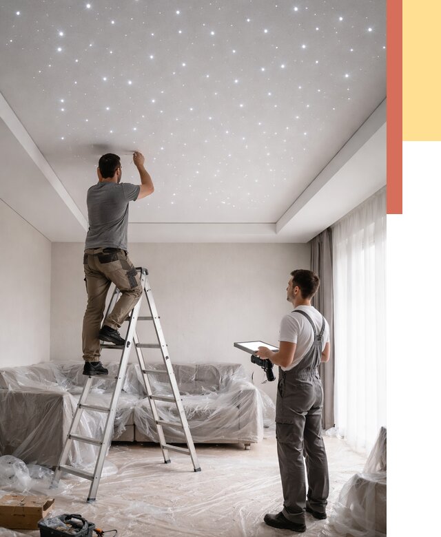 Монтаж натяжного потолка «звездное небо» в Североуральске от 6696 руб. | ОТДЕЛОЧНИК-Сву