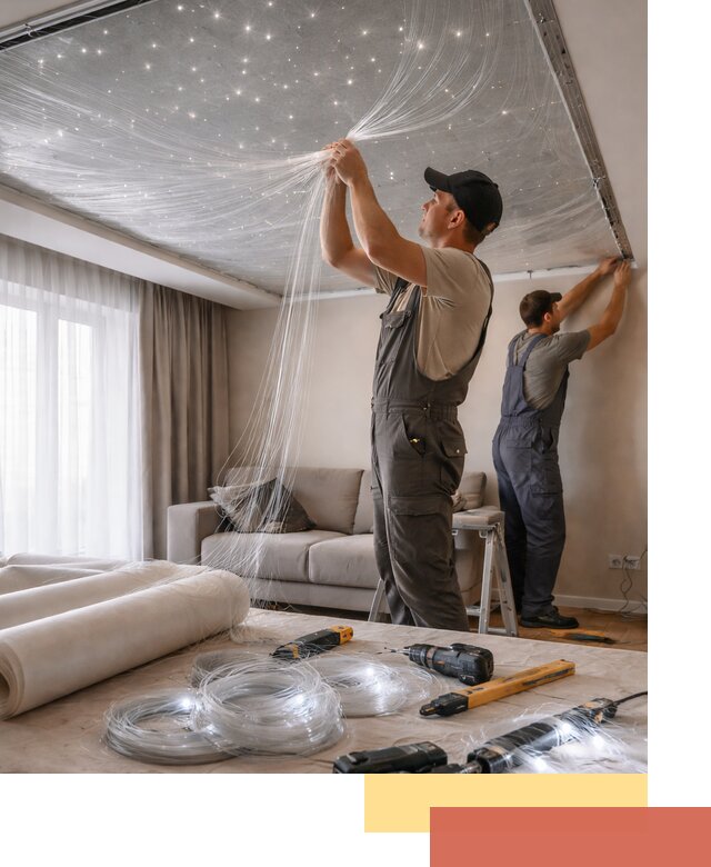 Монтаж натяжного потолка «Звездное небо» в Североуральске