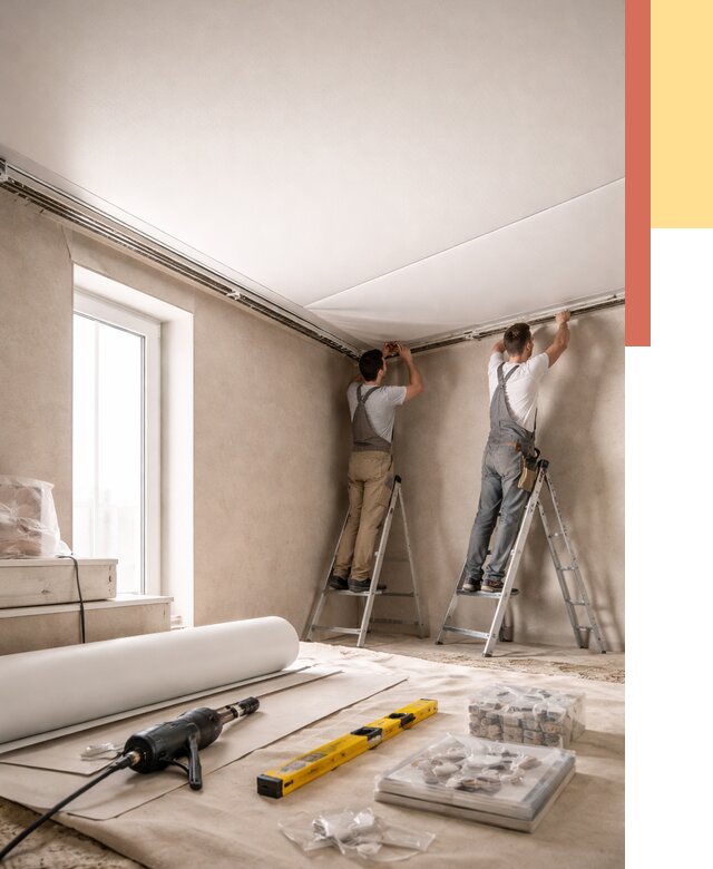 Монтаж натяжного потолка в спальне в Североуральске от 3914 руб. под ключ | ОТДЕЛОЧНИК-Сву