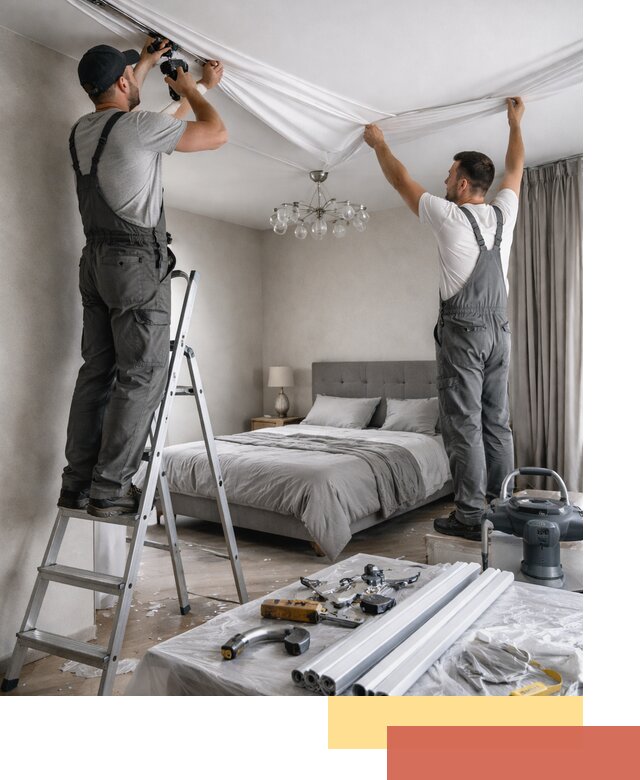 Монтаж натяжного потолка в спальне в Североуральске