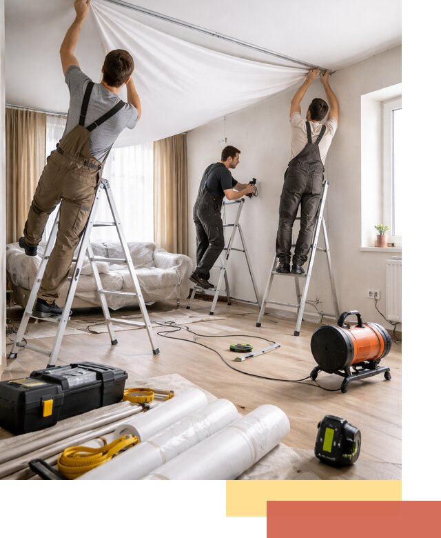 Монтаж натяжного потолка в гостиной в Североуральске