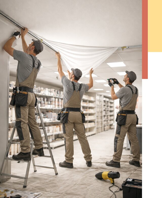 Монтаж натяжного потолка в магазине в Североуральске от 4635 руб. быстро и недорого | ОТДЕЛОЧНИК-Сву