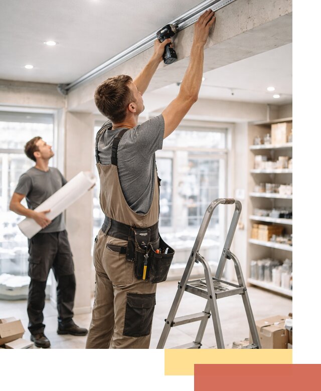 Монтаж натяжных потолков в магазине в Североуральске