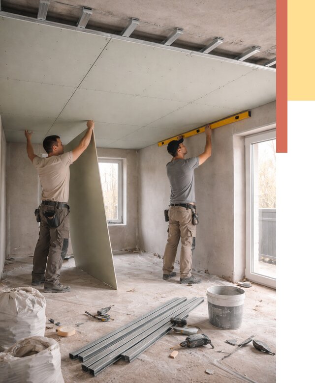 Одноуровневый потолок из гипсокартона в Североуральске от 773 руб. — монтаж под ключ | ОТДЕЛОЧНИК-Сву