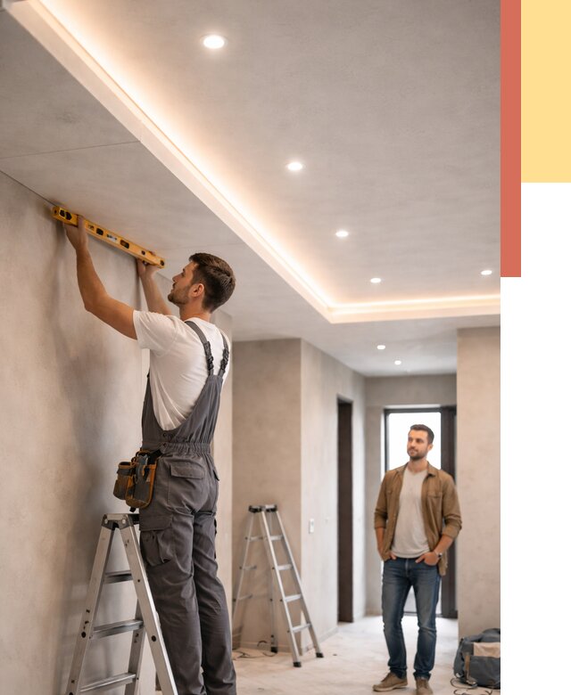 Потолок из гипсокартона с подсветкой в Североуральске от 773 руб./м2 под ключ | ОТДЕЛОЧНИК-Сву