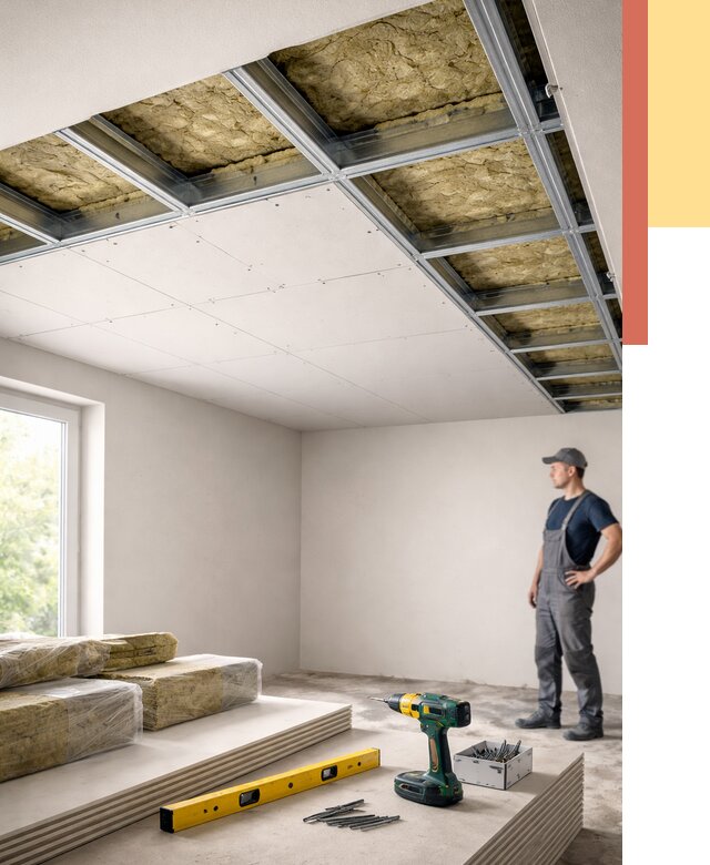 Звукоизоляция потолка ГКЛ в Североуральске от 979 руб. — монтаж под ключ | ОТДЕЛОЧНИК-Сву