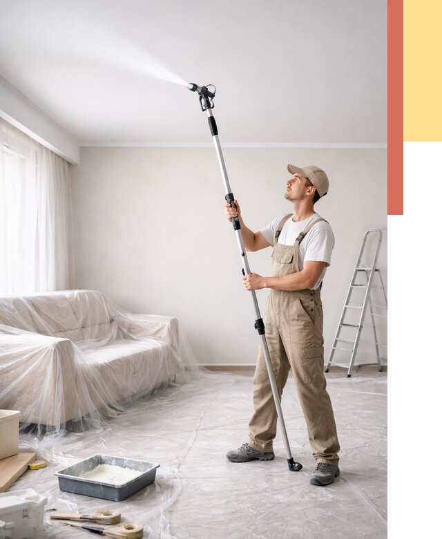 Покраска потолка краскопультом в Североуральске от 4635 руб. быстро и недорого | ОТДЕЛОЧНИК-Сву