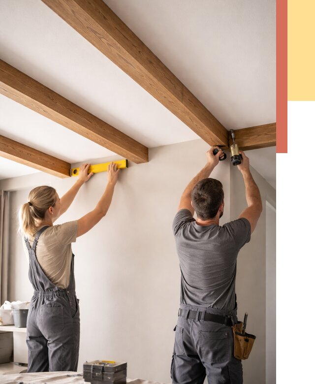 Монтаж декоративных балок на потолок в Североуральске от 4326 руб. — ОТДЕЛОЧНИК-Сву